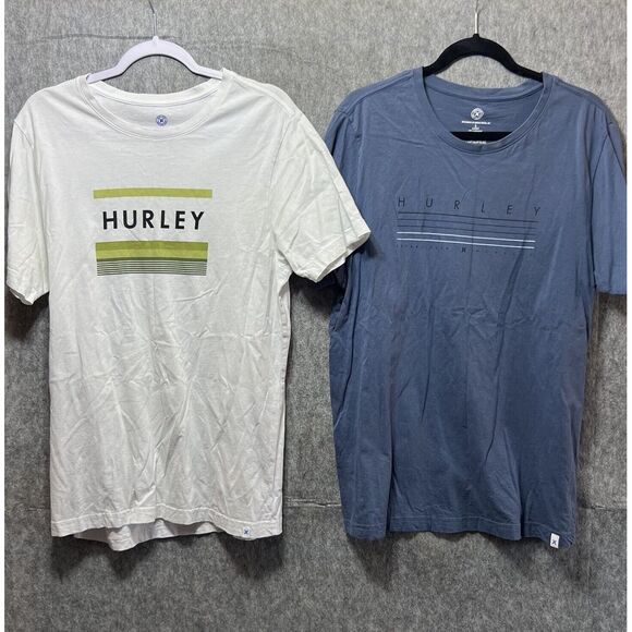 Hurley T Shirts Large Mens Blue‎ White Short Sleeve Bundle Of 2 Graphic Tees - Picture 9 of 9